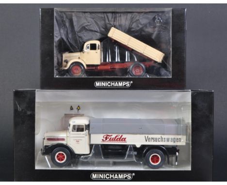 Two Limited Edition Minichamps 1/43 scale precision diecast models comprising; 439350000 Mercedes Benz L 3500 Tipper Truck an