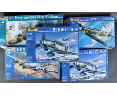 A collection of x5 assorted Revell plastic model kits of Military interest to include; 01523 1/144 scale US Navy Landing Ship