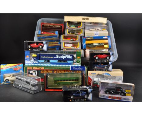 A large collection of assorted diecast model cars and other vehicles of various scales and makers to include; Burago 1/43 sca