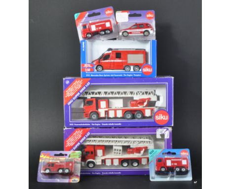 A collection of x7 assorted German Siku made diecast model Fire Engine Trucks to include models No. 3433 1/55 scale Fire Engi