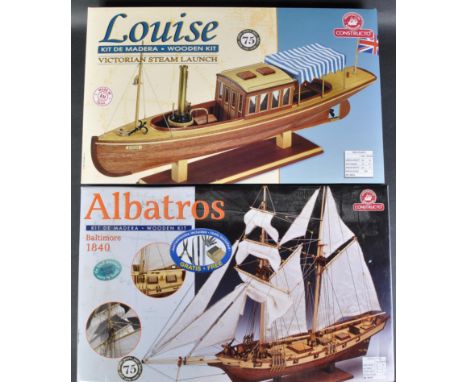 Two vintage Spanish ' Constructo ' made wooden model kits comprising models No. 80702 1/55 scale Albatros ship and 80834 1/26