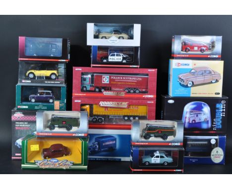 A large collection of assorted Corgi made diecast model cars, trucks and other haulage vehicles. Examples to include; Roadsid