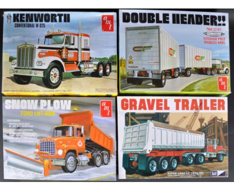 A collection of x4 assorted 1/25 scale plastic model kits comprising; AMT 1132/06 Exterior Post Double Vans, 1178/06 Snow Plo