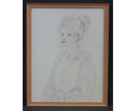 VERA BASSETT, (Welsh, born 1912, Pontardulais, died 1997), half length portrait study of a pensive young woman, unsigned, pen
