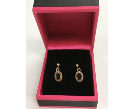A pair of 9ct gold amethyst drop earrings.