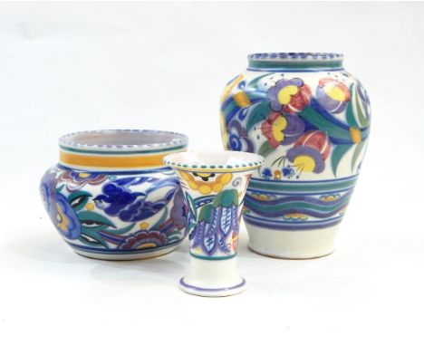 Carter Stabler Adams Poole pottery vase, 'Bluebird' pattern, ovoid, signed and stamped to base with two other floral vases an