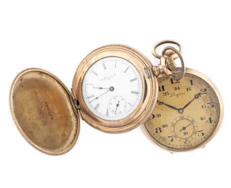 14K GOLD LONGINES POCKET WATCH, top wind open faced, matt gilt dial with Breguet numeral 24hr hours dial, moon hands, subsidi