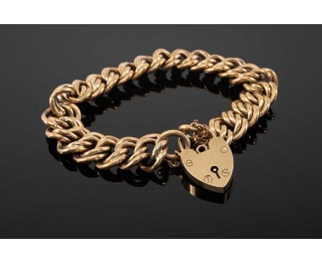 9CT GOLD DOUBLE LINK BRACELET, heart shaped padlock, 25.4gmsProvenance: private collection CarmarthenshireComments: light wea