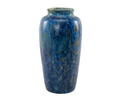 PIERREFONDS CRYSTALLINE FRENCH STUDIO POTTERY VASE, mottled blue and brown / gold crystalline glaze, impressed marks and numb