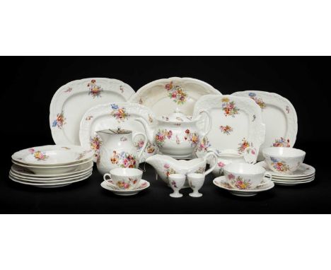 COALPORT BONE CHINA PART DINNER, TEA & COFFEE SERVICE, decorated with wild flowers, with moulded edges, comprising, 8 x dinne