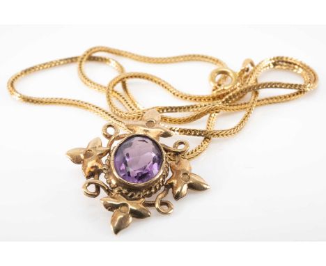 YELLOW METAL AMETHYST PENDANT on 18ct gold chain, 7.5gmsProvenance: private collection CarmarthenshireComments: light wear ov