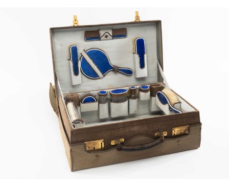 VINTAGE FINIGANS OF LONDON, MANCHESTER & LIVERPOOL VANITY CASE, leather crocodile skin effect finish, with fitted vanity set 