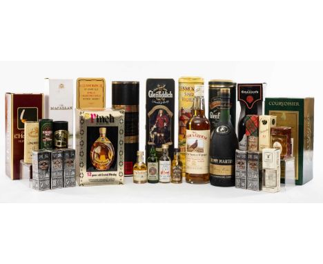 COLLECTION OF WHISKY, BRANDY & PORT including, 1 x Courvoisier VSOP Cognac 100cl, 1 x Hennessy VS Cognac 75cl, 1 x Remy Marti