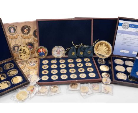 LARGE COLLECTION OF ROYAL FAMILY COMMEMORATIVE COINS, including boxed sets: Historic Moments of Queen Elizabeth's Reign, Hous