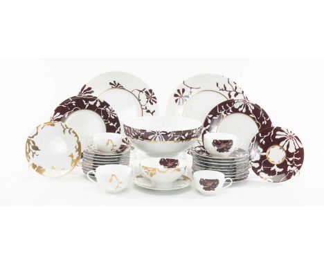 LARGE MEDARD DE NOBLET 'LA NUIT' PORCELAIN DINNER SERVICE comprising 12 x coffee cups and saucers, plus 3 x extra saucers, 15
