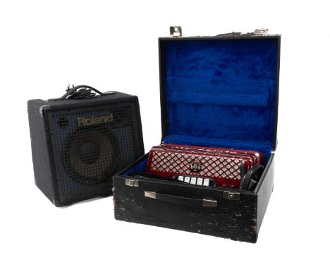MANTOVANELLI 72 BASS PIANO ACCORDION, c..1990's, with hard-case, together with 45W Rowland KC-60 3-CH Mixing Keyboard Amplifi