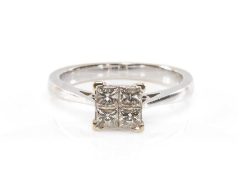 18CT DIAMOND RING, square set with 4 princess cut diamonds, tot diamond wt appr. 1ct, gross wt. 3.4gProvenance: private colle