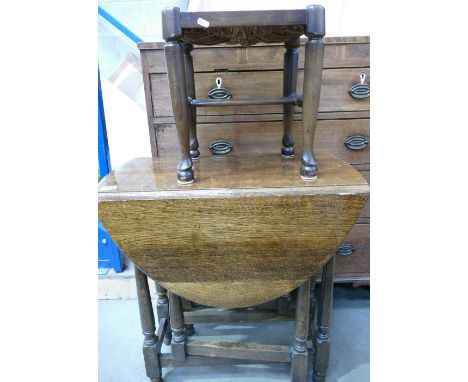 Unusual Tall Oak Gate leg table: together with rush seated stool(2)