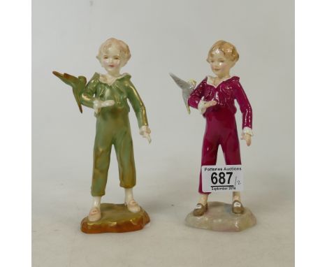 Royal Worcester F. G Doughty figures Parakeet: in Green and Red colour ways(2) 