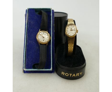 Ladies 9ct gold Everite wristwatch &amp; Rotary quartz plated watch, both not working: