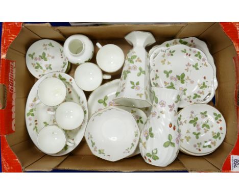 A collection of Wedgwood Wild Strawberry items: including vases, cups, saucers, dishes, etc