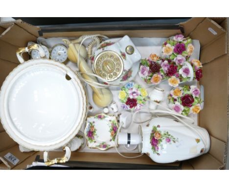 A collection of Royal Albert Old Country Rose items to include: Dial Telephone, lamp base, damaged large large soup bowl, pos