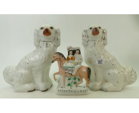 Staffordshire large ceramic fireside dogs: together with similar Going To Market Figure(3)