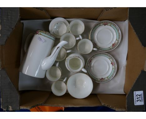 Cauldon Coffee set with hand decorated floral design c1900:Six Cauldon coffee cups and saucers, coffee pot, sugar and cream.