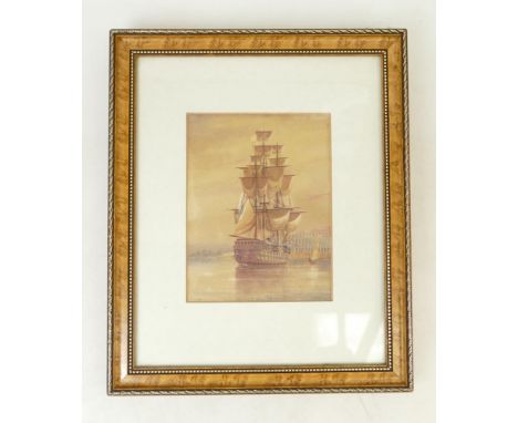 HMS Pembroke watercolour Spain 1839: Drawn by M F Moresby, an historically interesting 19th century watercolour depicting HMS