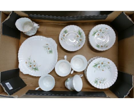 Royal Albert Tea ware: decorated with white flowers to include cups, saucers, side plates etc ( 1 tray)