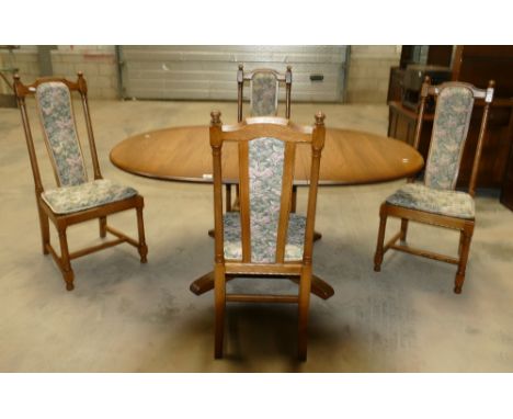 Ercol Light Oak Dinning Room set: Draw Leaf table and matching high backed chairs(5)