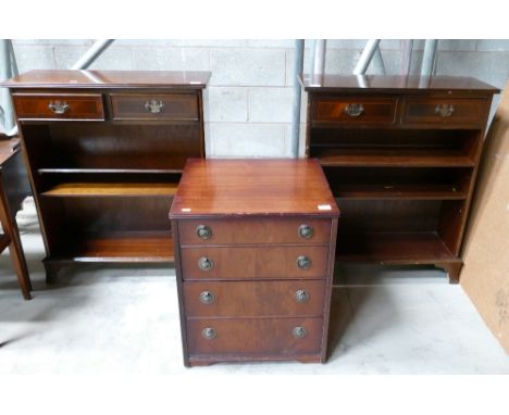 Modern 3 shelf mahogany bookcases: together with similar chest of drawers(3)