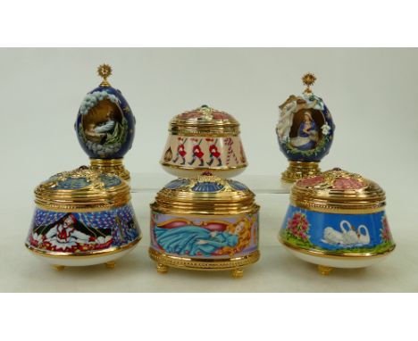 House of Faberge Franklin Mint musical boxes: Sleeping Beauty, Swan Lake, The Nutcracker, The Petrouchka  and Life of Christ 