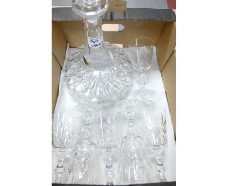 Irena crystal ships with HMS Invincible crest decanter set: complete with  6 matching wine glasses 