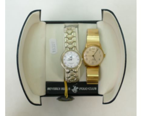 Gents vintage wristwatches: Gents Beverly Hills Polo Club quartz wristwatch in box and Timex Gents water resistant gold plate