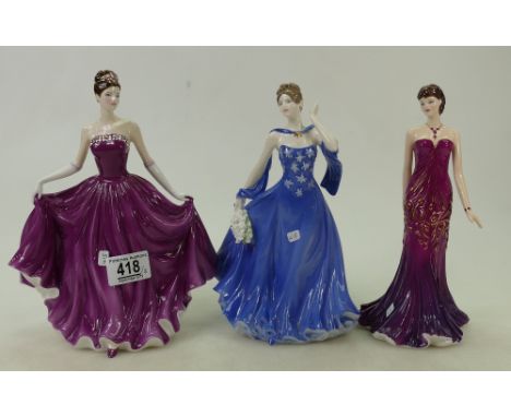Boxed Royal Worcester for Compton Woodhouse figures: A Jewel to Treasure, Moonlight and Roses together with Crystal Princess(