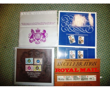 GB Souvenir Presentation Packs 1984 Royal Mail, 1972 Royal Wedding, 1977 Silver Jubilee, 1981 Royal Wedding x 2 .