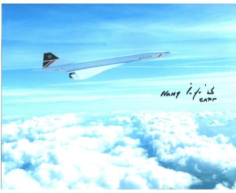 CONCORDE PILOT: 8x10 inch photo signed by Concorde pilot Captain Harry Linfield, who piloted some of the very early flights i