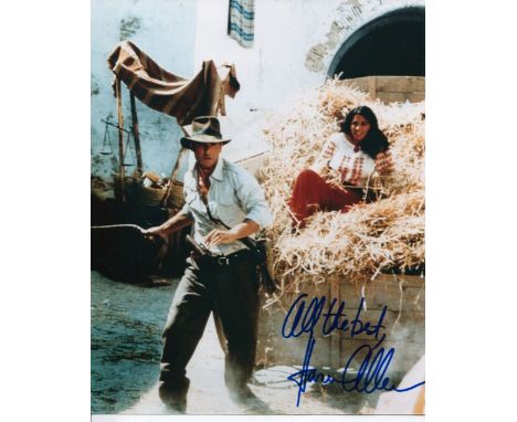 INDIANA JONES: 8x10 inch photo signed by actress Karen Allen who starred as Marion in the first Indian Jones movie. Good cond