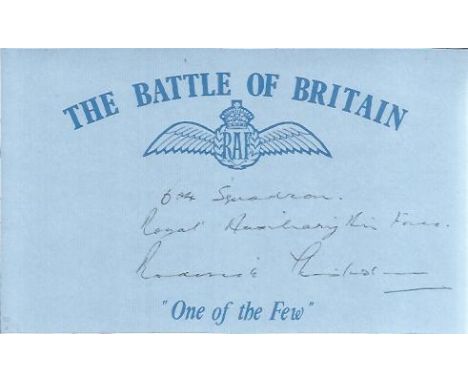 R E Chisholm 604 Sqn Battle of Britain signed index card. Good condition 