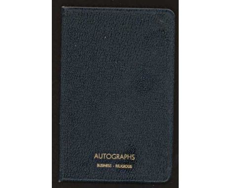 Softcover autograph book, 4 x 6.25, signed inside on individual pages or affixed slips or letters in ink by 11 notable busine