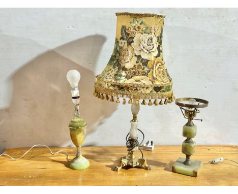 3 vintage table lamps. Onyx and brass