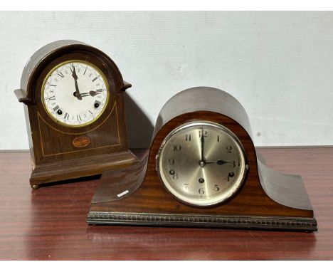 A vintage mantle clock 42x18x23cm, with an Edwardian mantle clock for repair. Both with pendulum.