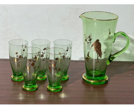 A Mid Century drinks set. Pitcher 26.5cm. Glasses 15cm