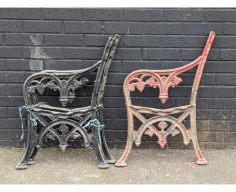 A set of 3 late 19th/early 20th century cast iron garden bench ends
