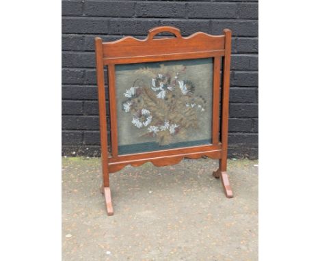 Early 20th century needlework tapestry fire screen