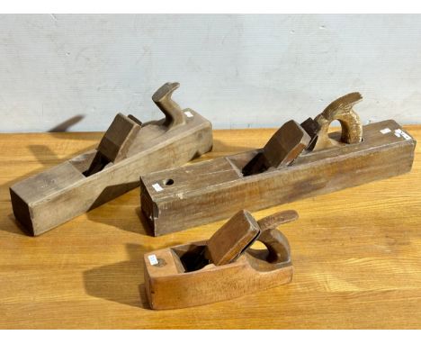 3 large vintage wooden planers