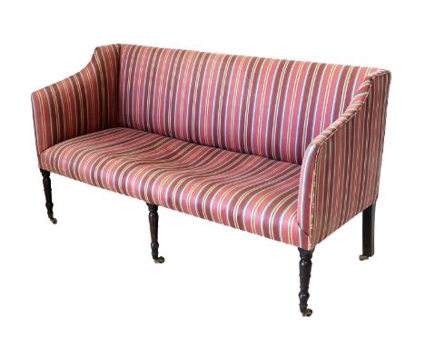 A Regency Three-Seater Sofa, early 19th century, recovered in pink, blue and yellow striped silk, the upholstered seat rail o