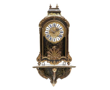 A French "Boulle" Striking Bracket Clock, signed Louis Le Bon, Paris, 18th Century, caddied pediment, acanthus leaf and mask 