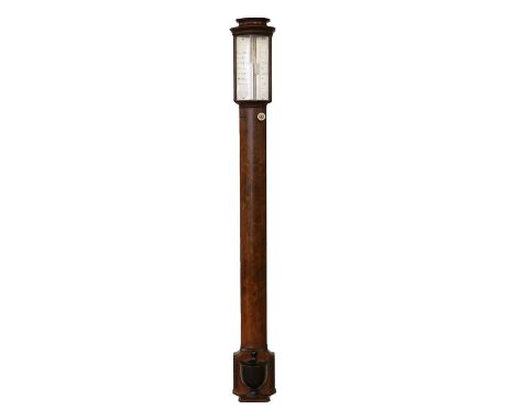 A Mahogany Bow Fronted Stick Barometer, signed Worthington & Allan, London, circa 1830, concealed mercury tube with a single 